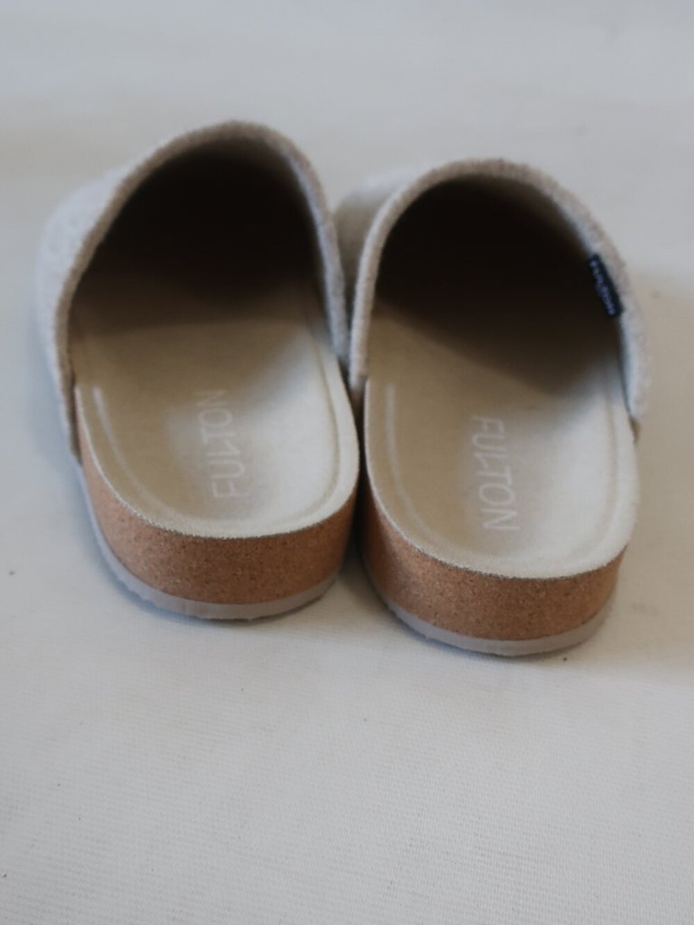 NWOT Womens Fulton Taupe-Beige Flat Cork Wool Comfort House Slipper Mule 7 - Picture 7 of 10